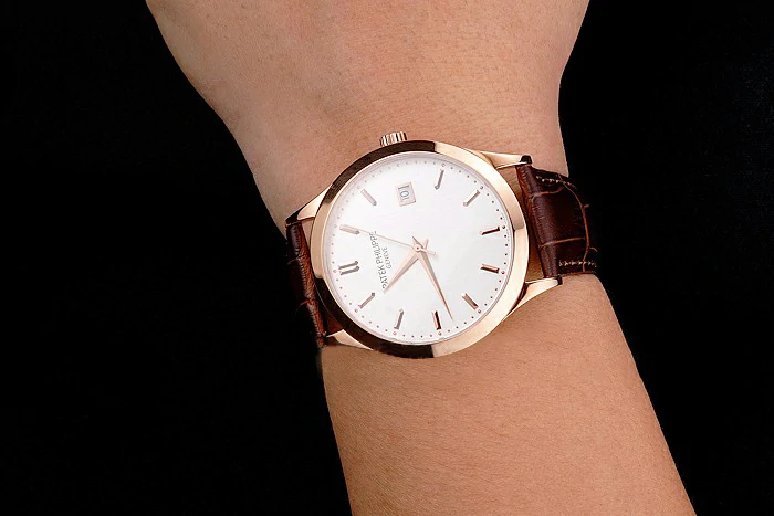 Patek Philippe Calatrava White Dial Rose Gold Case Brown Leather Strap new121577