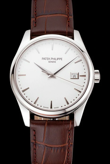 Patek Philippe Calatrava White Dial Stainless Steel Case Brown Leather Strap new121578