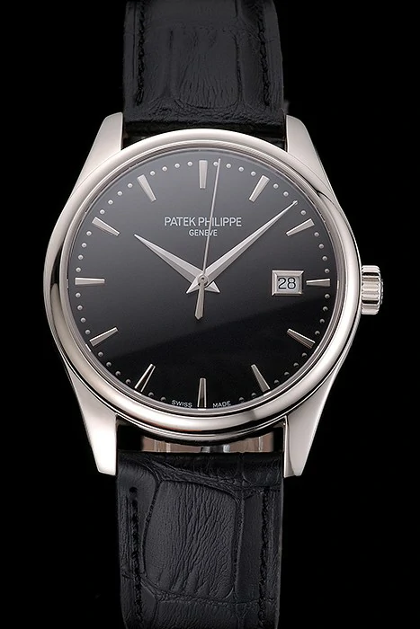 Patek Philippe Calatrava Black Dial Stainless Steel Case Black Leather Strap new121579