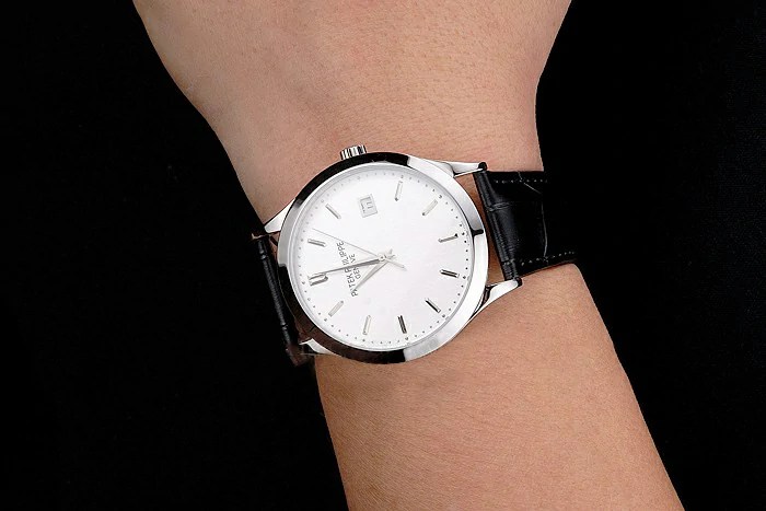 Patek Philippe Calatrava Silver Dial Stainless Steel Case Black Leather Strap new121580