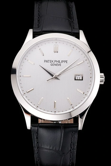 Patek Philippe Calatrava Silver Dial Stainless Steel Case Black Leather Strap new121580