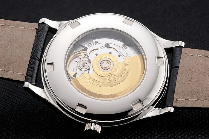 Patek Philippe Calatrava Black Dial Diamond Bezel Stainless Steel Case Black Leather Strap new121581