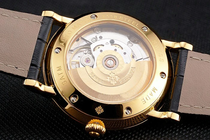 Patek Philippe Calatrava White Dial Gold Case Fluted Bezel Black Leather Strap new121582