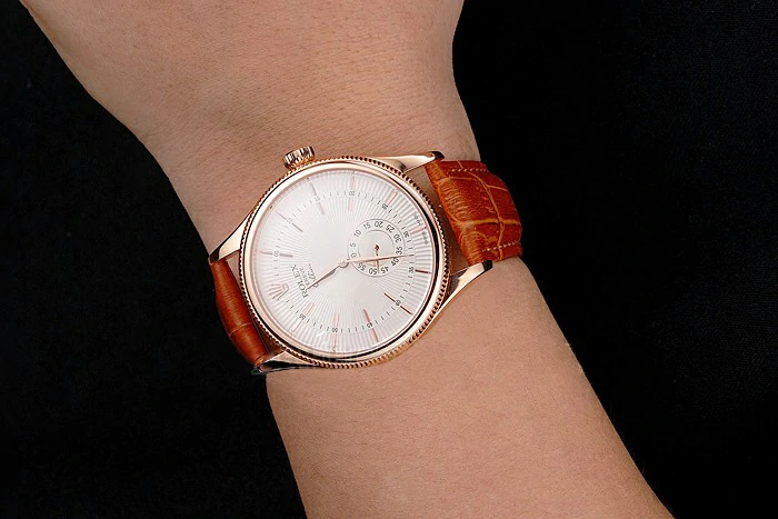 Rolex Cellini White Dial Rose Gold Case Light Brown Leather Strap new121586