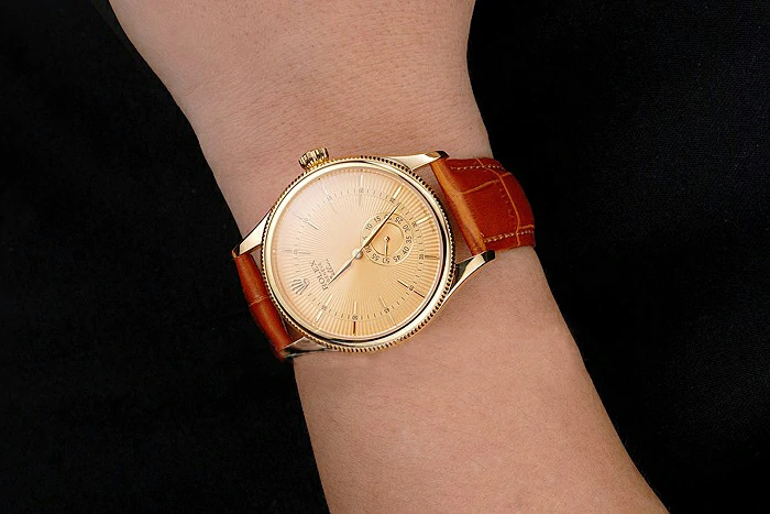 Rolex Cellini Gold Dial Gold Case Light Brown Leather Strap new121588