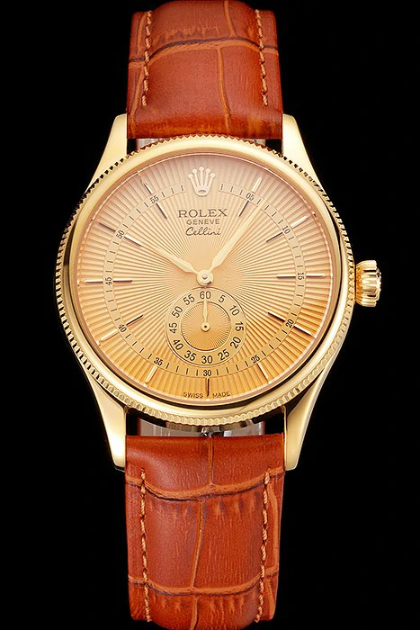 Rolex Cellini Gold Dial Gold Case Light Brown Leather Strap new121588