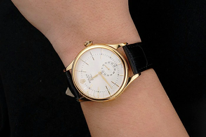 Rolex Cellini White Dial Gold Case Black Leather Strap new121589