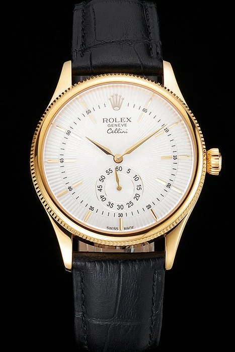 Rolex Cellini White Dial Gold Case Black Leather Strap new121589
