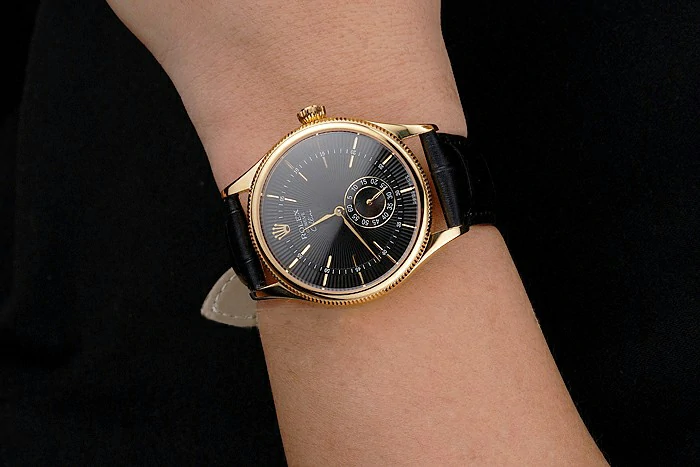 Rolex Cellini Black Dial Gold Case Black Leather Strap new121590