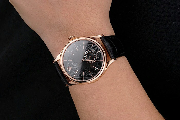 Rolex Cellini Black Dial Rose Gold Case Black Leather Strap new121591