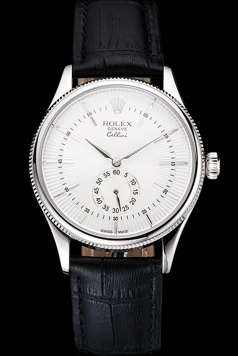Rolex Cellini White Dial Stainless Steel Case Black Leather Strap new121592