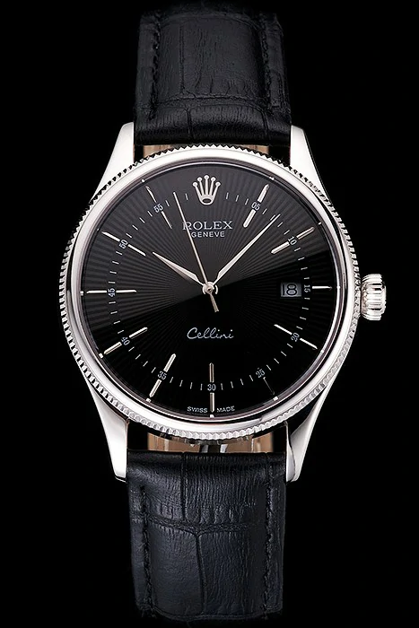 Rolex Cellini Date Black Dial Stainless Steel Case Black Leather Strap new121594