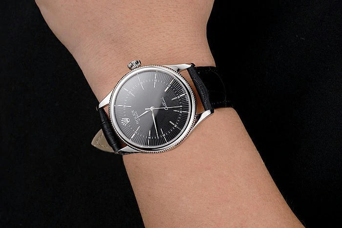 Rolex Cellini Black Dial Steel Case Black Leather Strap new121596