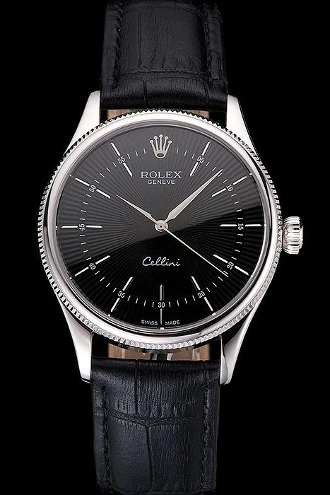Rolex Cellini Black Dial Steel Case Black Leather Strap new121596