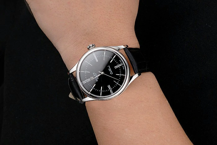 Rolex Cellini Black Dial Roman Numerals Stainless Steel Case Black Leather Strap new121597
