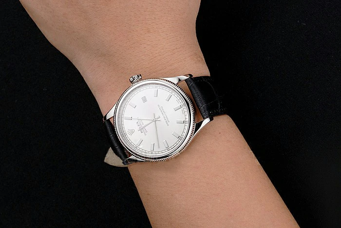 Rolex Datejust White Dial Stainless Steel Case Black Leather Strap new121598
