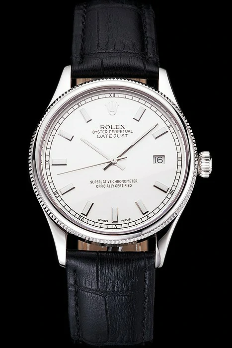 Rolex Datejust White Dial Stainless Steel Case Black Leather Strap new121598