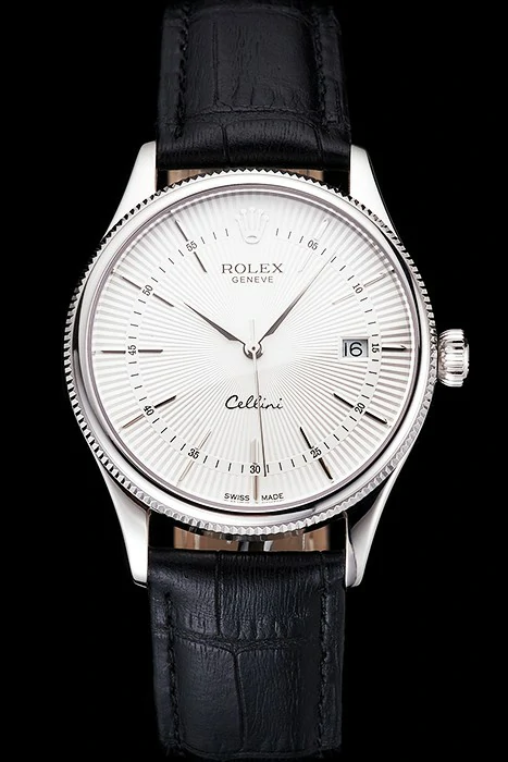 Rolex Cellini Date White Dial Stainless Steel Case Black Leather Strap new121600