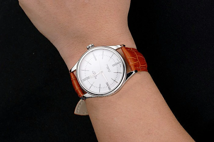 Rolex Cellini White Dial Roman Numerals Stainless Steel Case Light Brown Leather Strap new121602