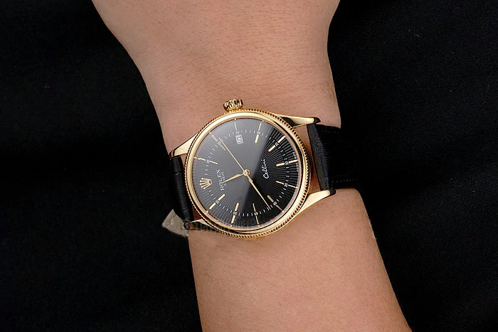 Rolex Cellini Date Black Dial Gold Case Black Leather Strap new121603