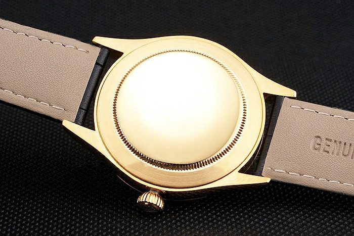 Rolex Datejust Black Dial Gold Case Black Leather Strap new121604