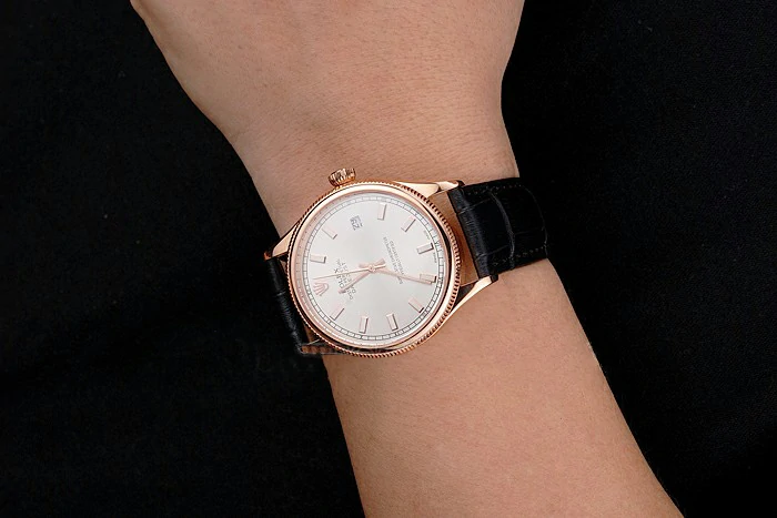 Rolex Datejust White Dial Rose Gold Case Black Leather Strap new121611