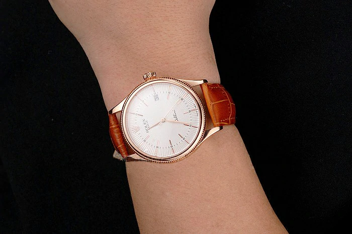 Rolex Cellini Date White Dial Rose Gold Case Brown Leather Strap new121613