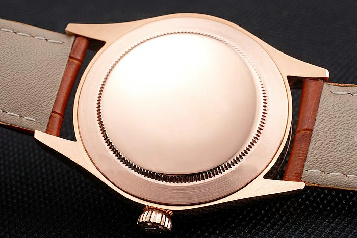 Rolex Cellini White Dial Arabic Numerals Rose Gold Case Light Brown Leather Strap new121614