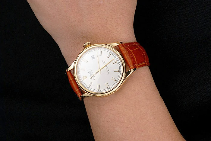 Rolex Datejust White Dial Gold Case Light Brown Leather Strap new121615