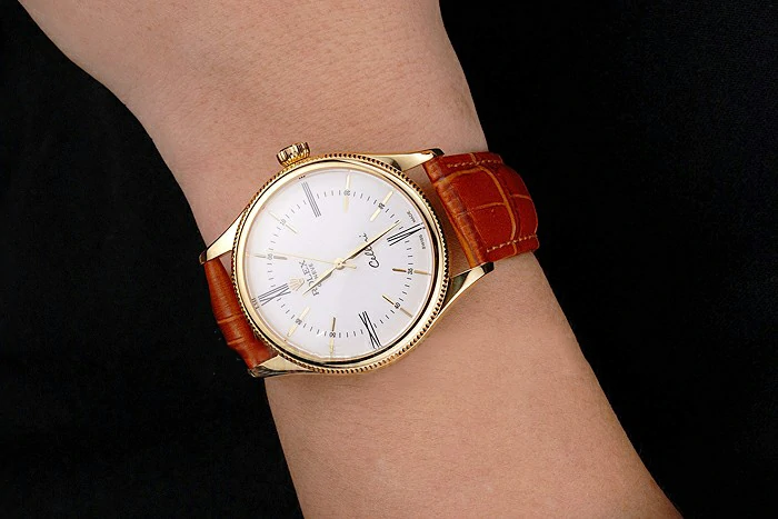 Rolex Cellini White Dial Roman Numerals Gold Case Light Brown Leather Strap new121616