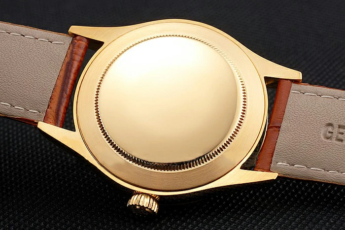 Rolex Cellini Gold Dial Roman Numerals Gold Case Light Brown Leather Strap new121619