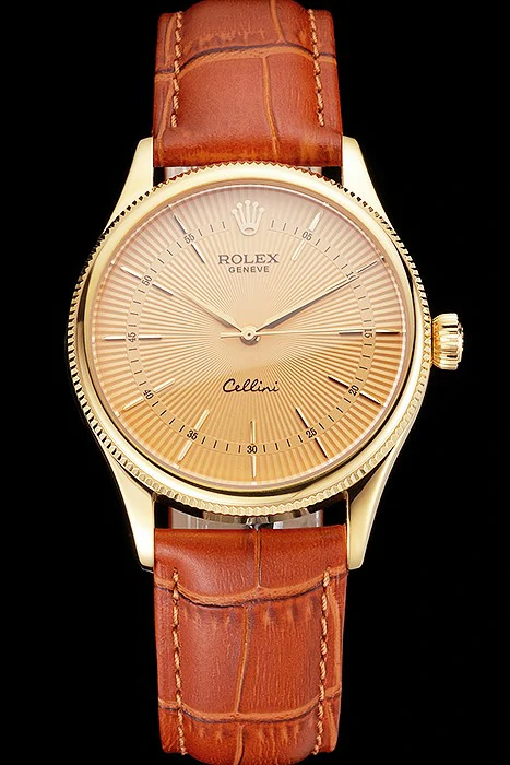 Rolex Cellini Gold Dial And Markings Gold Case Light Brown Leather Strap new121620