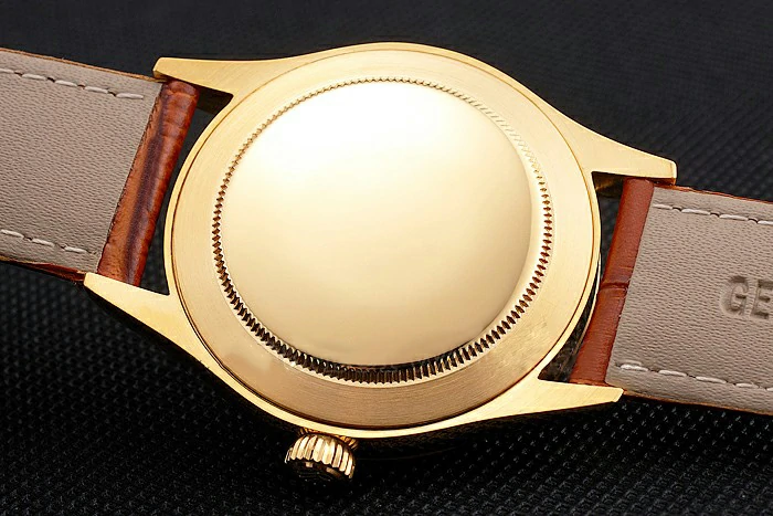 Rolex Datejust Gold Dial Gold Case Light Brown Leather Strap new121621