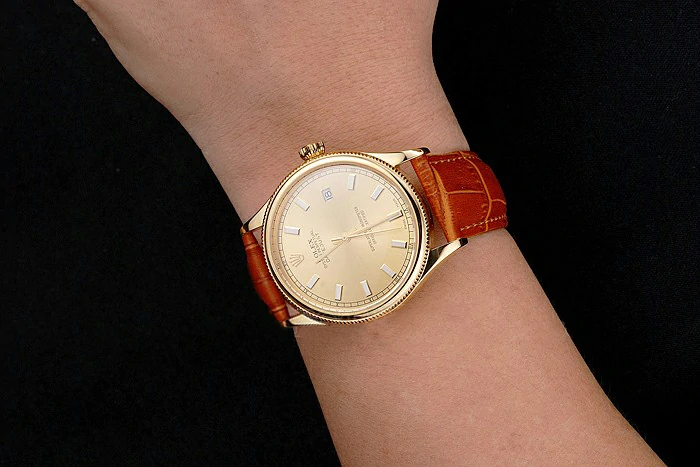 Rolex Datejust Gold Dial Gold Case Light Brown Leather Strap new121621
