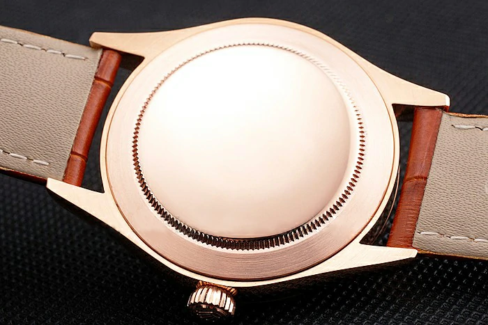 Rolex Cellini White Dial Roman Numerals Rose Gold Case Light Brown Leather Strap new121623