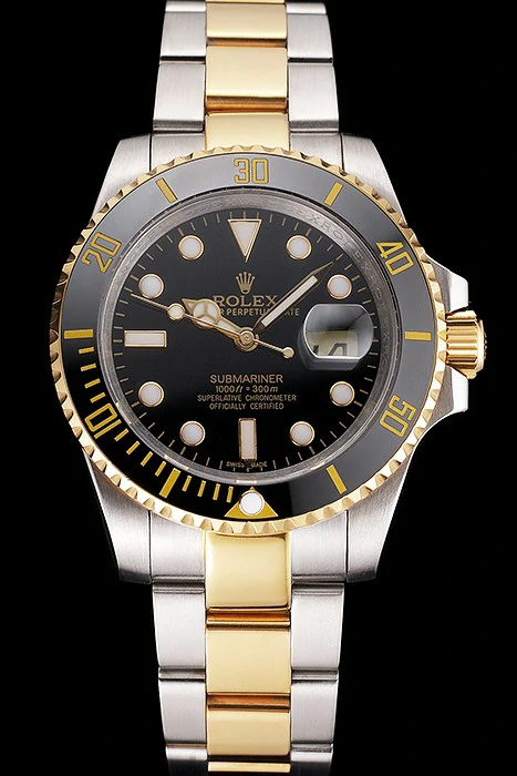 Rolex Submariner Black Dial And Bezel Two Tone Steel Gold Bracelet new121628