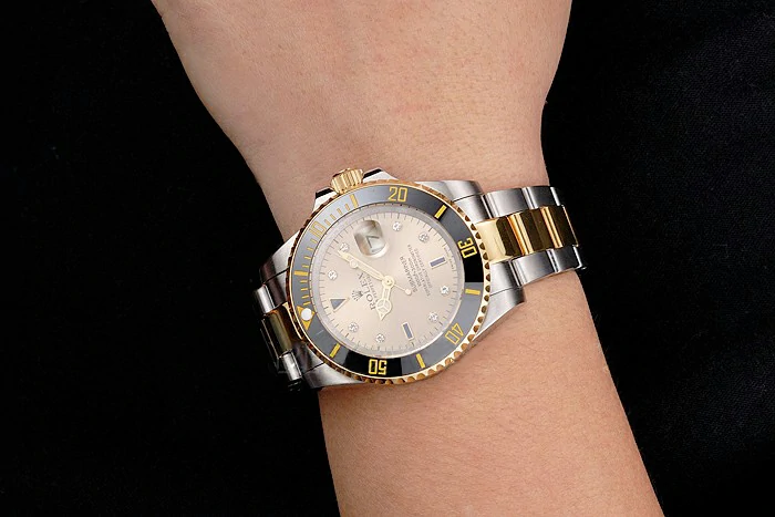 Rolex Submariner Gold Dial Diamond Markings Black Bezel Two Tone Steel Gold Bracelet new121631