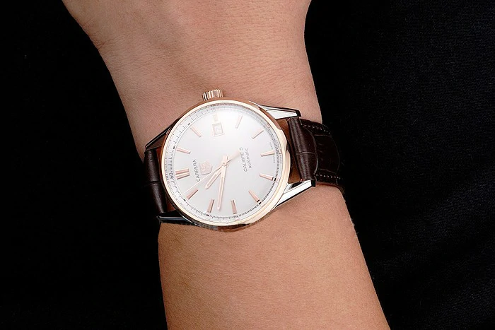 Tag Heuer Carrera Calibre 5 White Dial Rose Gold Case Brown Leather Strap new121632