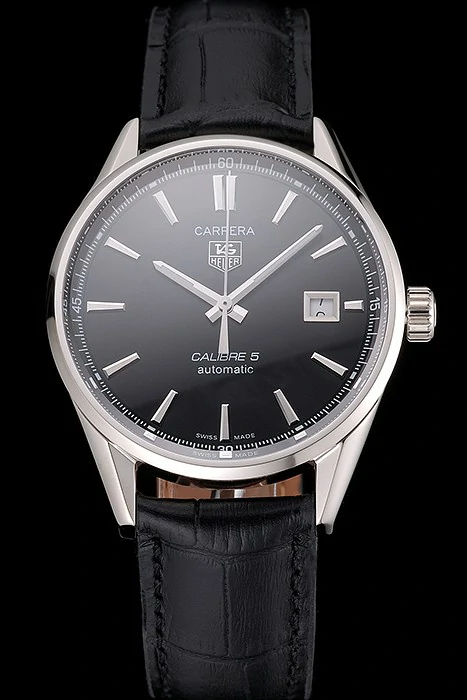 Tag Heuer Carrera Calibre 5 Black Dial Stainless Steel Case Black Leather Strap new121634