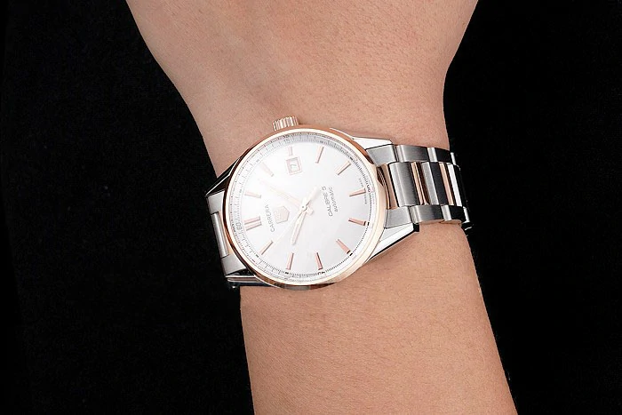 Tag Heuer Carrera Calibre 5 White Dial Rose Gold Case Two Tone Bracelet new121638