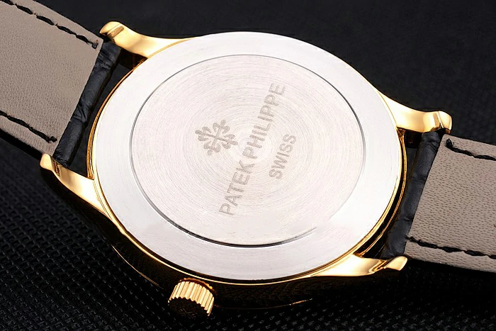 Patek Philippe Calatrava White Dial Diamond Markings Gold Case Black Leather Strap new121935