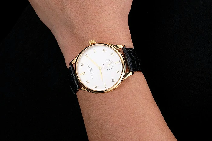 Patek Philippe Calatrava White Dial Diamond Markings Gold Case Black Leather Strap new121935