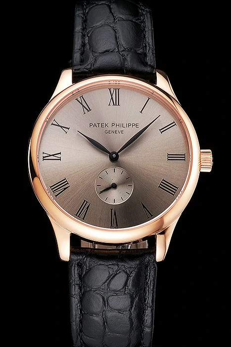 Patek Philippe Calatrava Gray Dial Rose Gold Case Black Leather Strap new121937