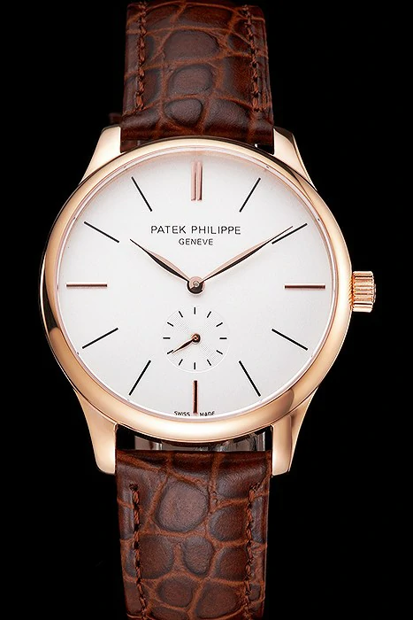 Patek Philippe Calatrava White Dial Rose Gold Case Brown Leather Strap new121938