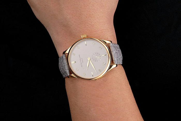 Patek Philippe Calatrava Gray Dial Diamond Markings Gold Case Gray Leather Strap new121939