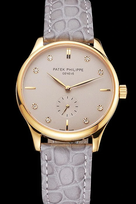 Patek Philippe Calatrava Gray Dial Diamond Markings Gold Case Gray Leather Strap new121939