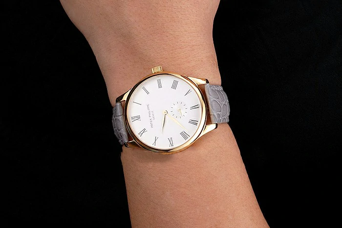 Patek Philippe Calatrava White Dial Gold Case Gray Leather Strap new121940