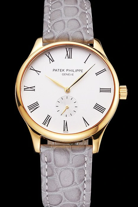 Patek Philippe Calatrava White Dial Gold Case Gray Leather Strap new121940