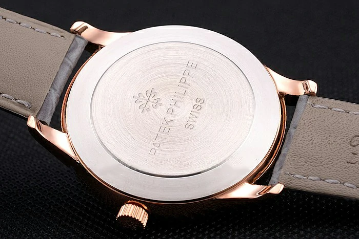 Patek Philippe Calatrava Gray Dial Diamond Markings Rose Gold Case Gray Leather Strap new121942