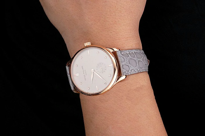 Patek Philippe Calatrava Gray Dial Diamond Markings Rose Gold Case Gray Leather Strap new121942